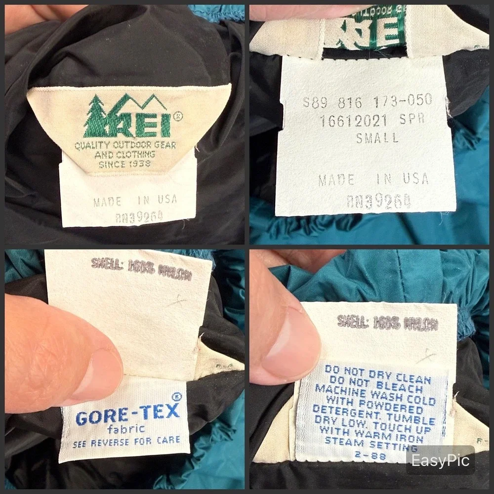 Vintage REI Gore-Tex Rain Pants Teal Blue Made in USA Small Side Zip Hiking